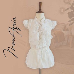 Max Azria x Miley Cyrus White Ruffled Top XS (Juniors L)